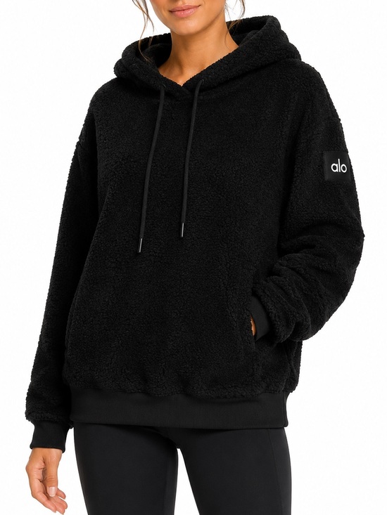 ALO Yoga Tops - Alo Yoga Sherpa Pullover Hoodie Sz Large Black EUC